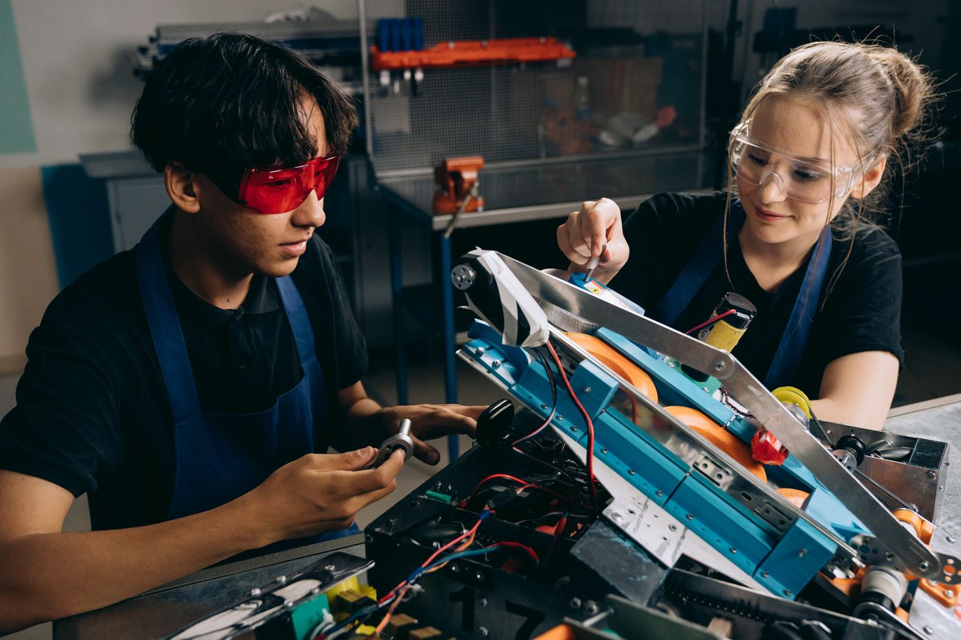 University students collaborating on a drone engineering research project